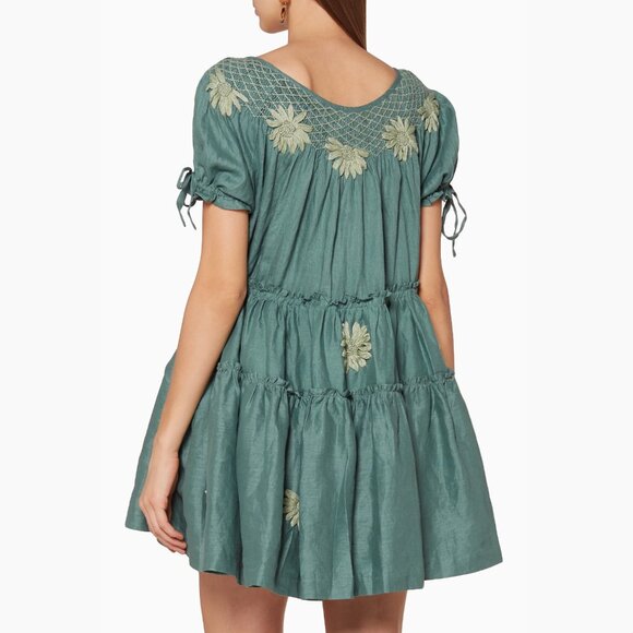 Innika Choo Green Mini Smock Embroidered Dress, One size only - Picture 2 of 16